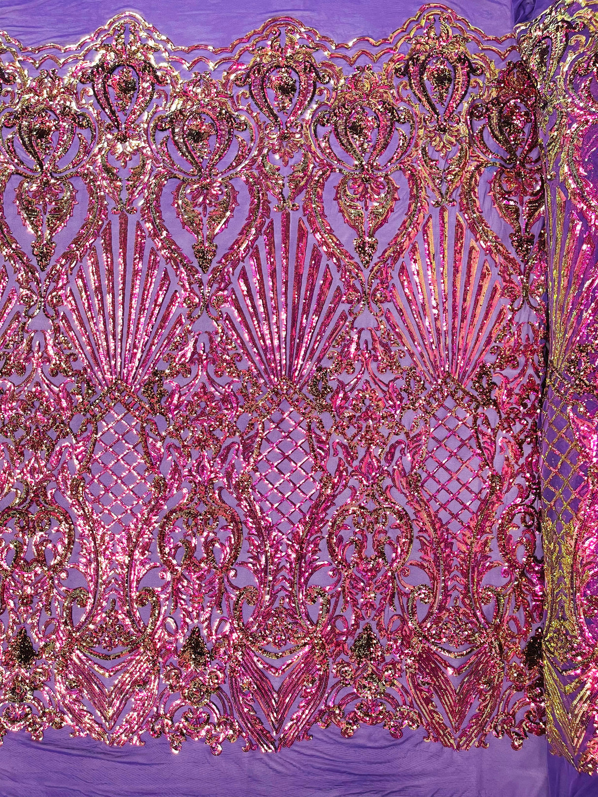 Sea Shell Sequin Damask Polyester Fabric - Iridescent Sequin Damask, 54" Width (1 Yard)