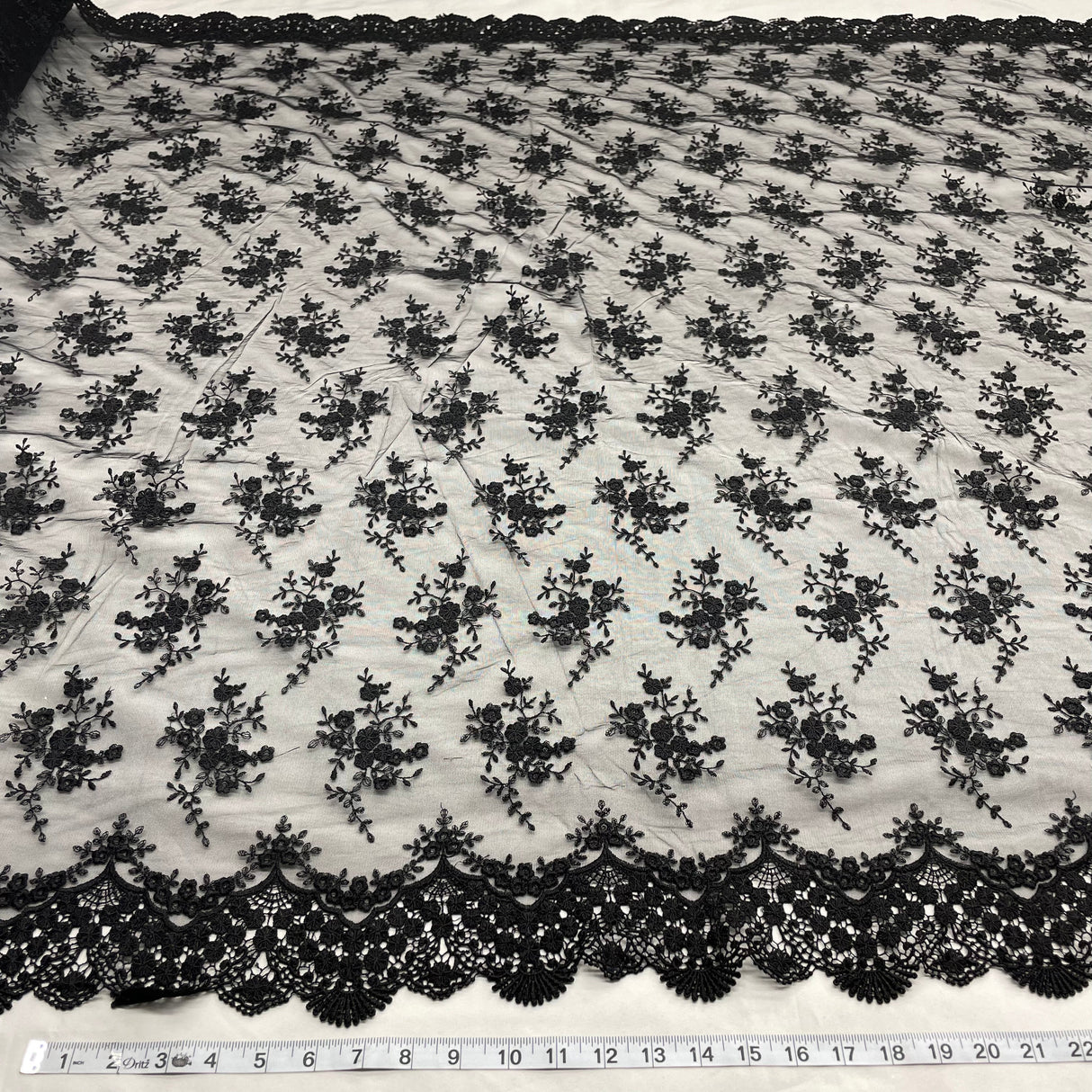 Embroidered Lace Fabric on Polyester Net Mesh