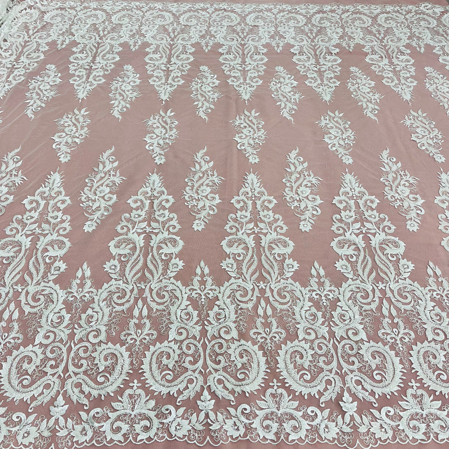 1 Yard Exquisite Beaded Lace Fabric Embroidered on Polyester Net Mesh