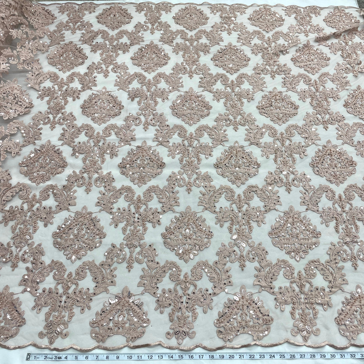 Beaded Lace Fabric on Polyester Net Mesh 56"