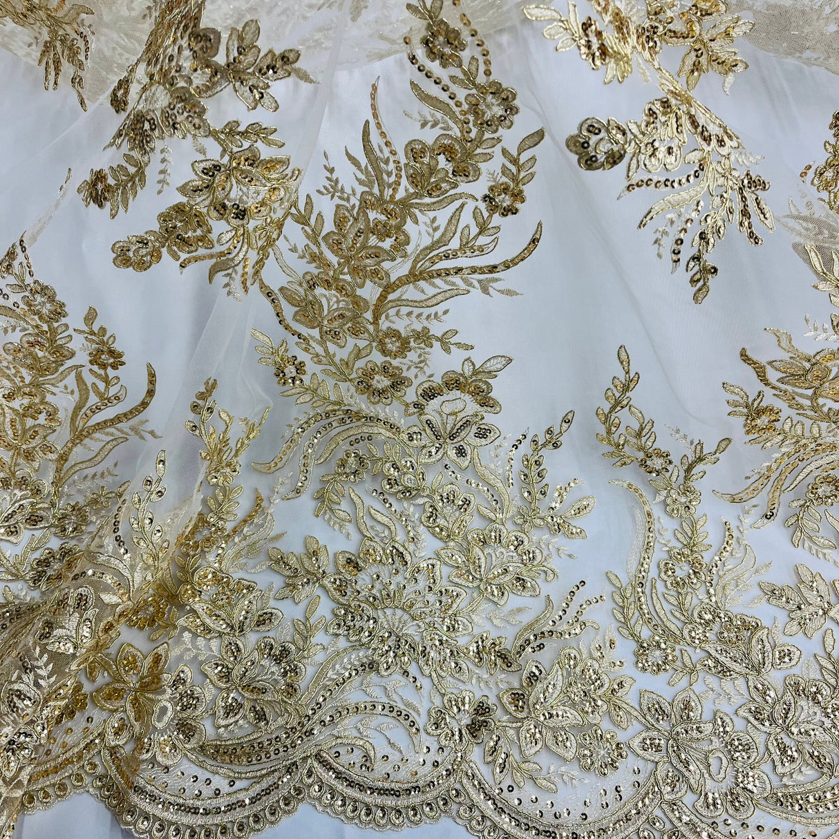 Beaded Corded Bridal Lace Fabric