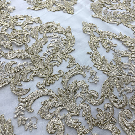 1 Yard Corded Bridal Lace Fabric Embroidered on 100% Polyester Net Mesh