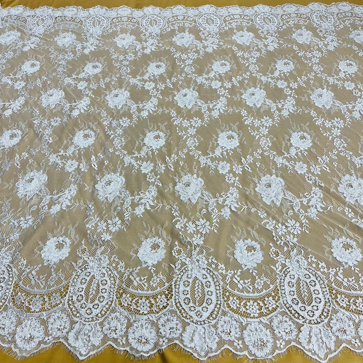 Beaded Chantilly Floral Lace White
