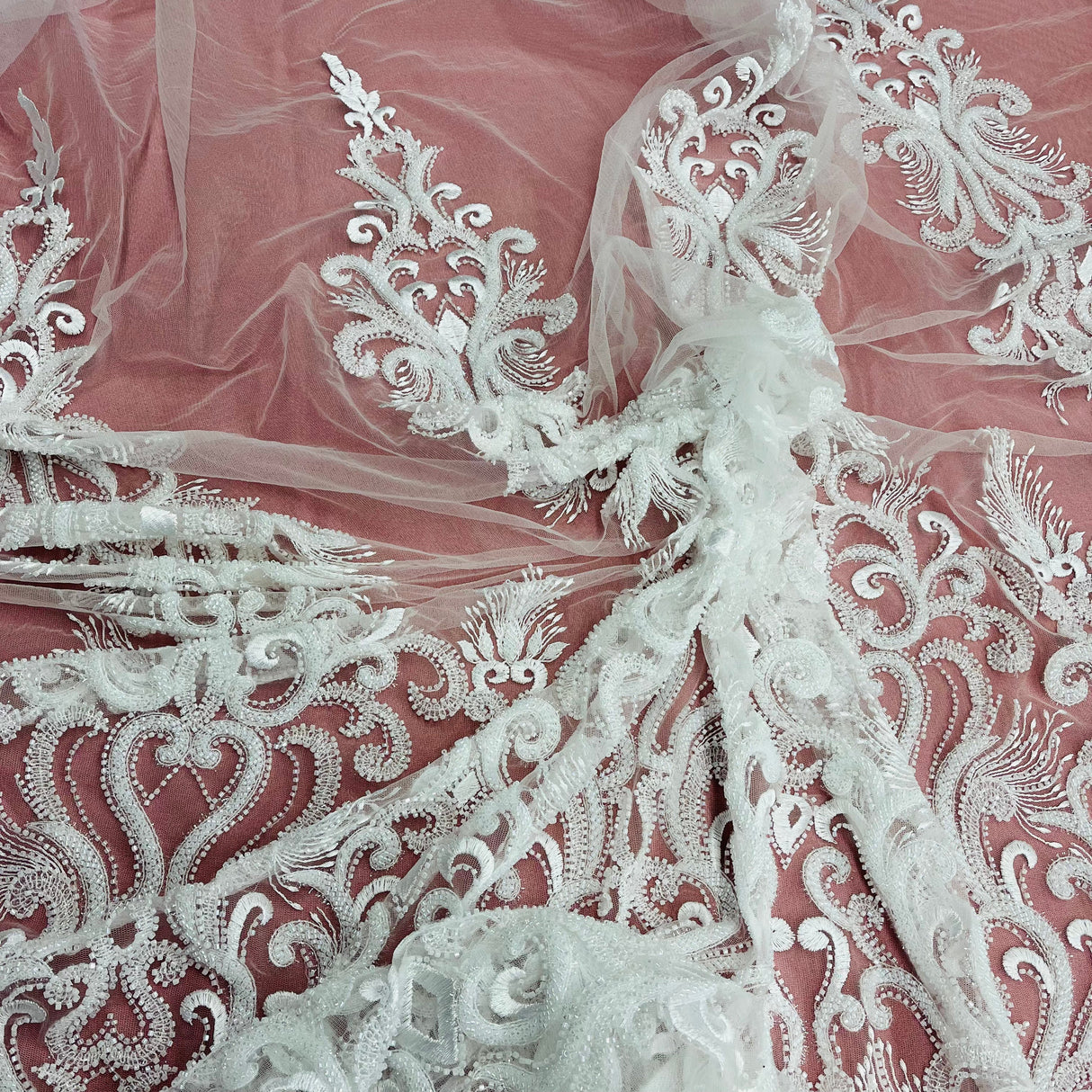 Beaded Embroidered Lace Fabric