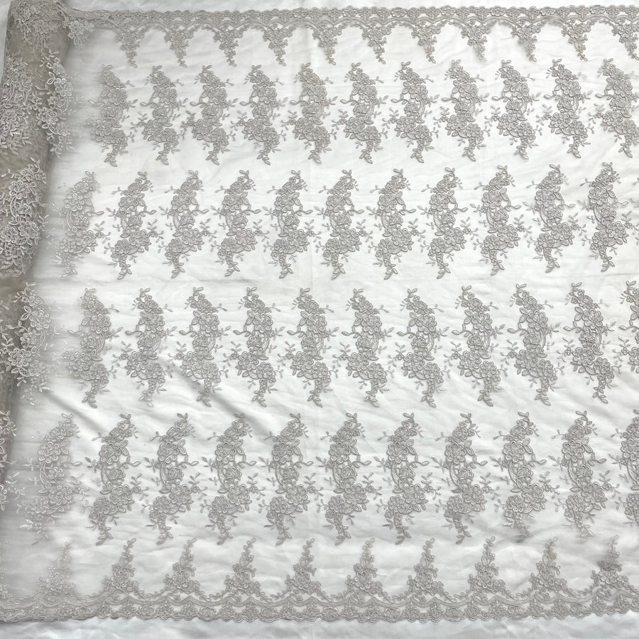 1 Yard Corded Embroidered Bridal Lace Fabric for Wedding Gowns 54 inch Width