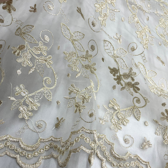 1 Yard Corded Bridal Lace Fabric Embroidered on Polyester Net Mesh for Elegant Wedding and Evening Gowns – 54"