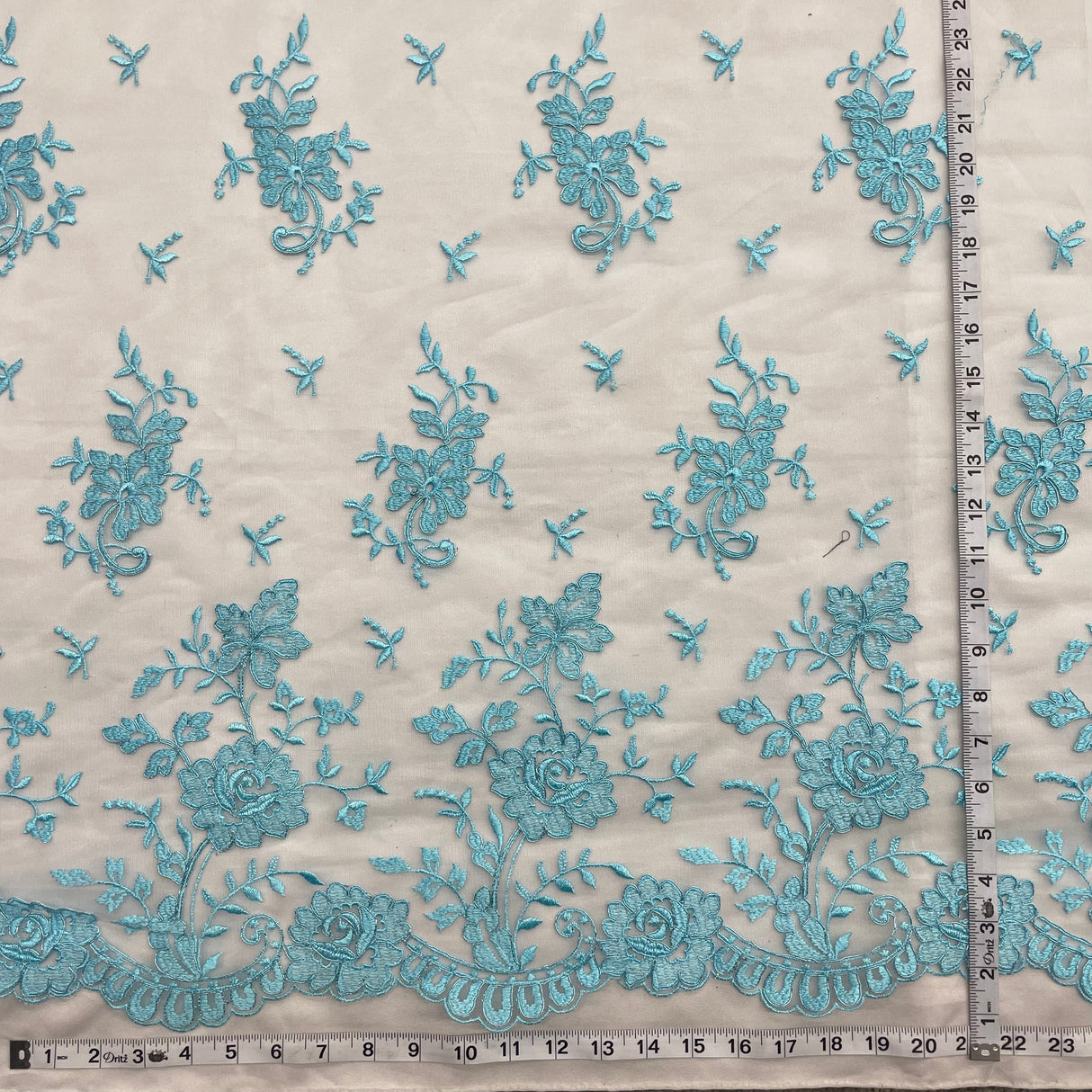 Embroidered Corded Bridal Lace Turquoise