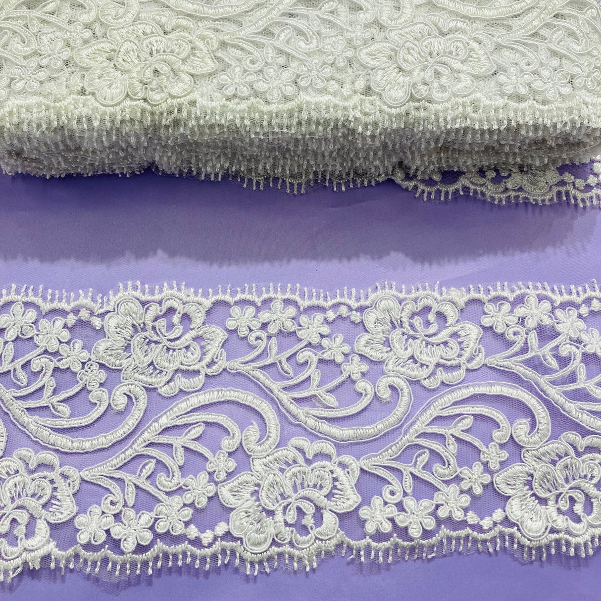 Corded Embroidered Lace Trim 4" Double-Sided