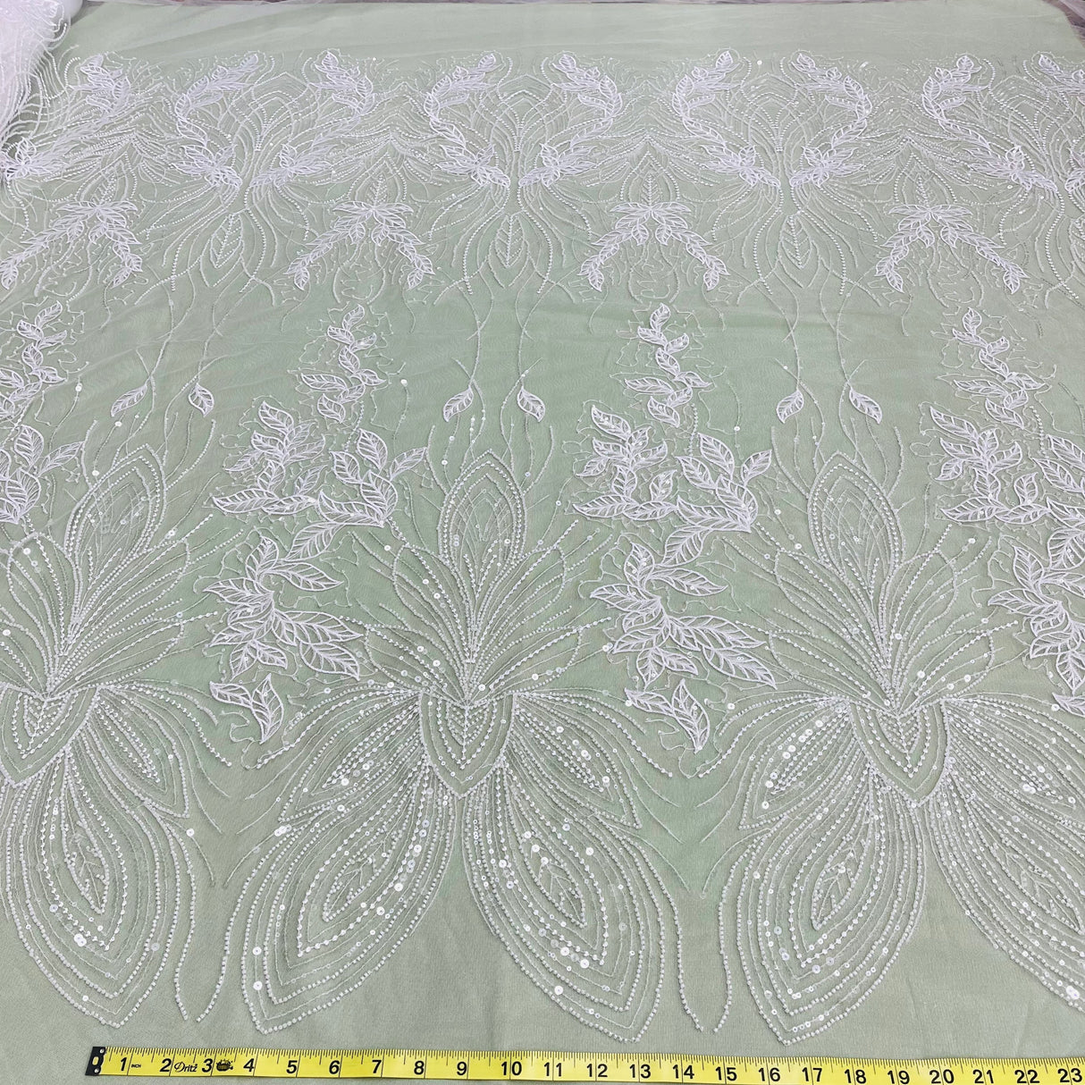 Beaded Lace Fabric on Polyester Net Mesh