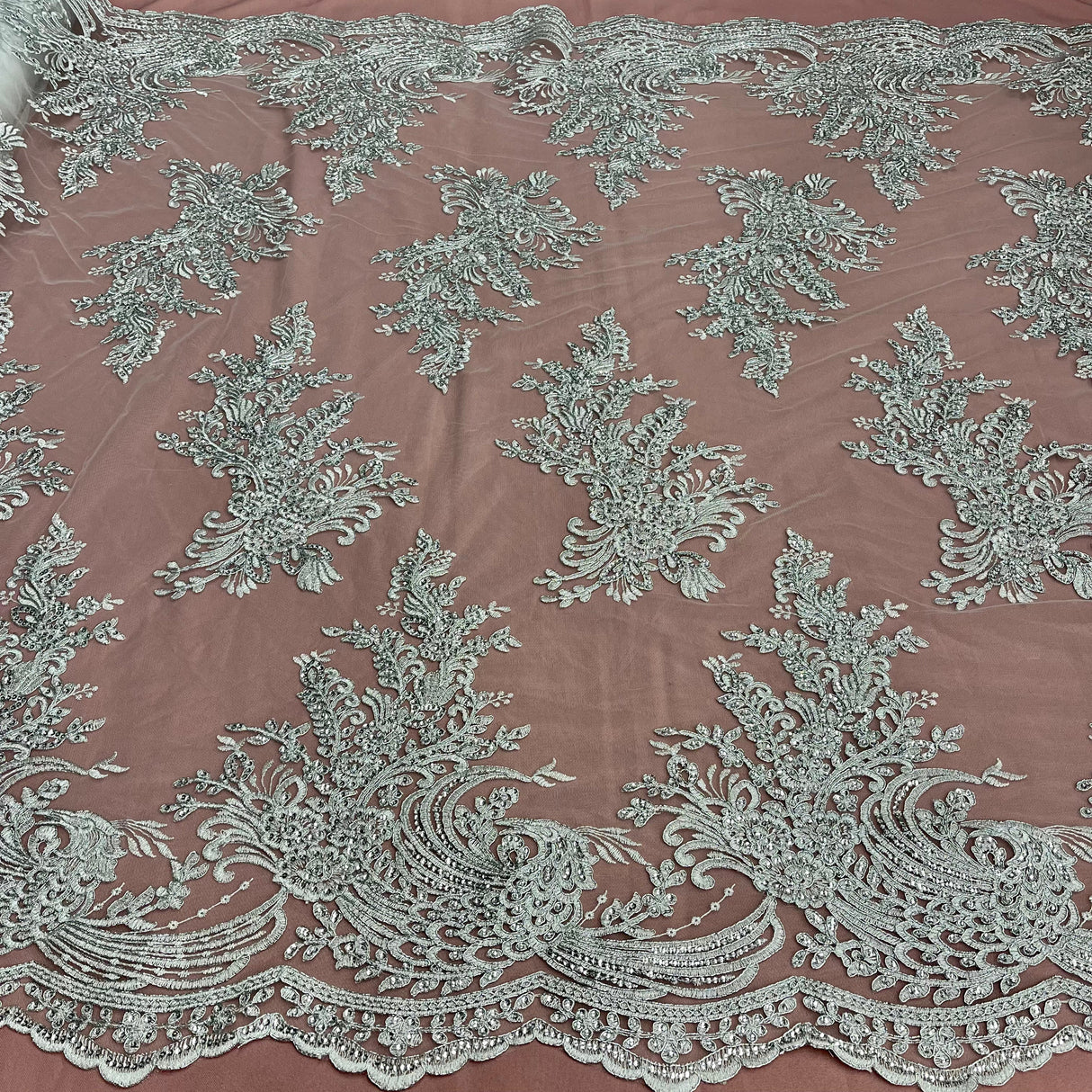 Beaded Corded Bridal Lace Fabric