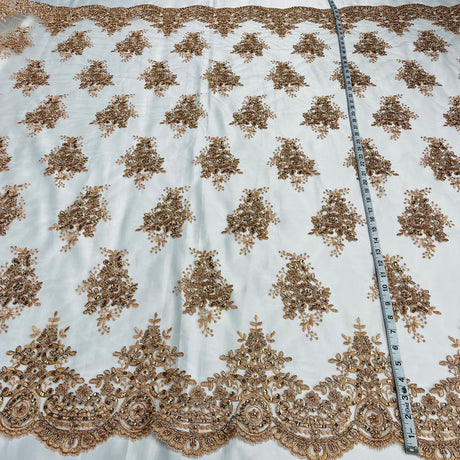 1 Yard Glamorous Beaded and Corded Lace Fabric Embroidered on 100% Polyester Net Mesh White