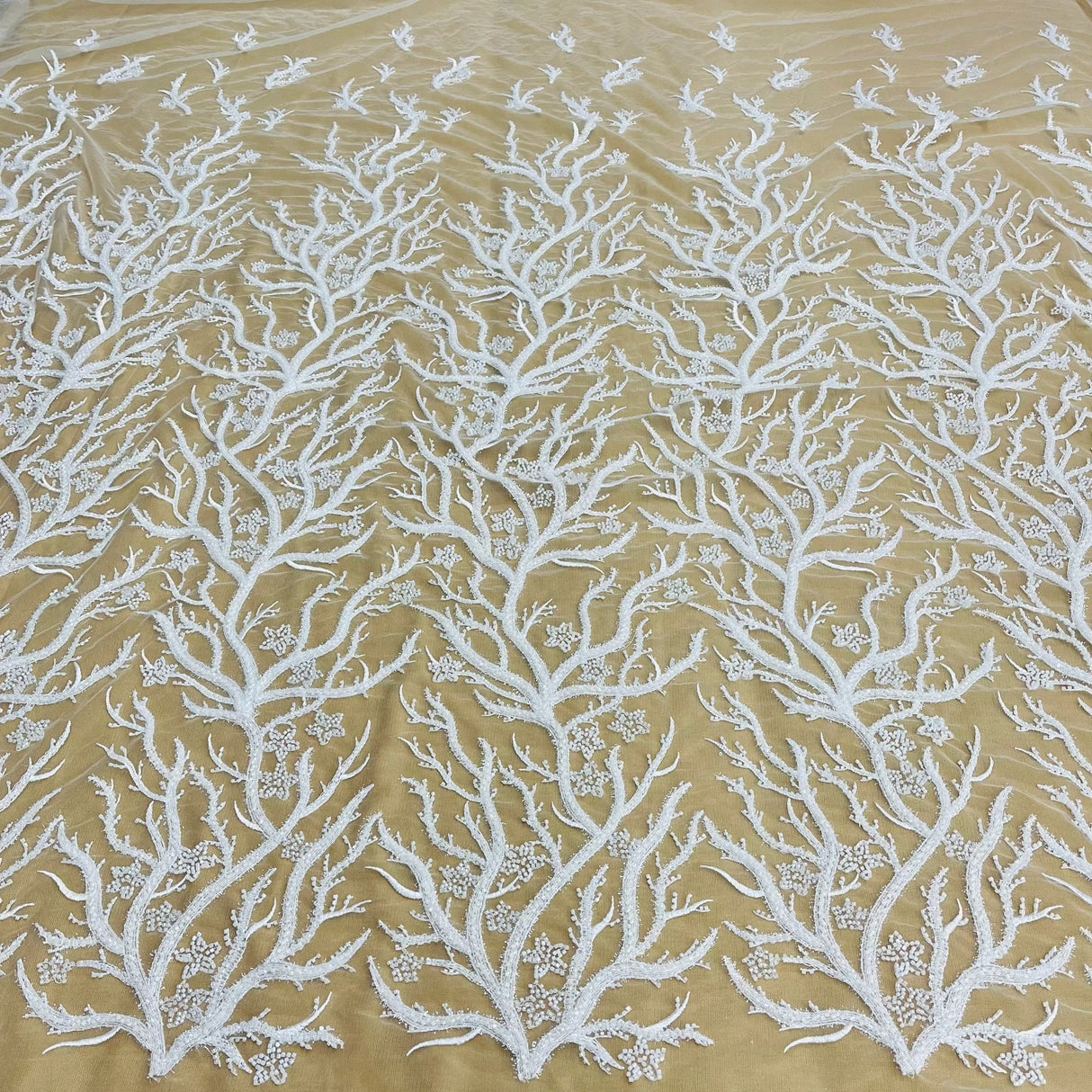 Beaded Lace Fabric Embroidered With Fuzzy Thread