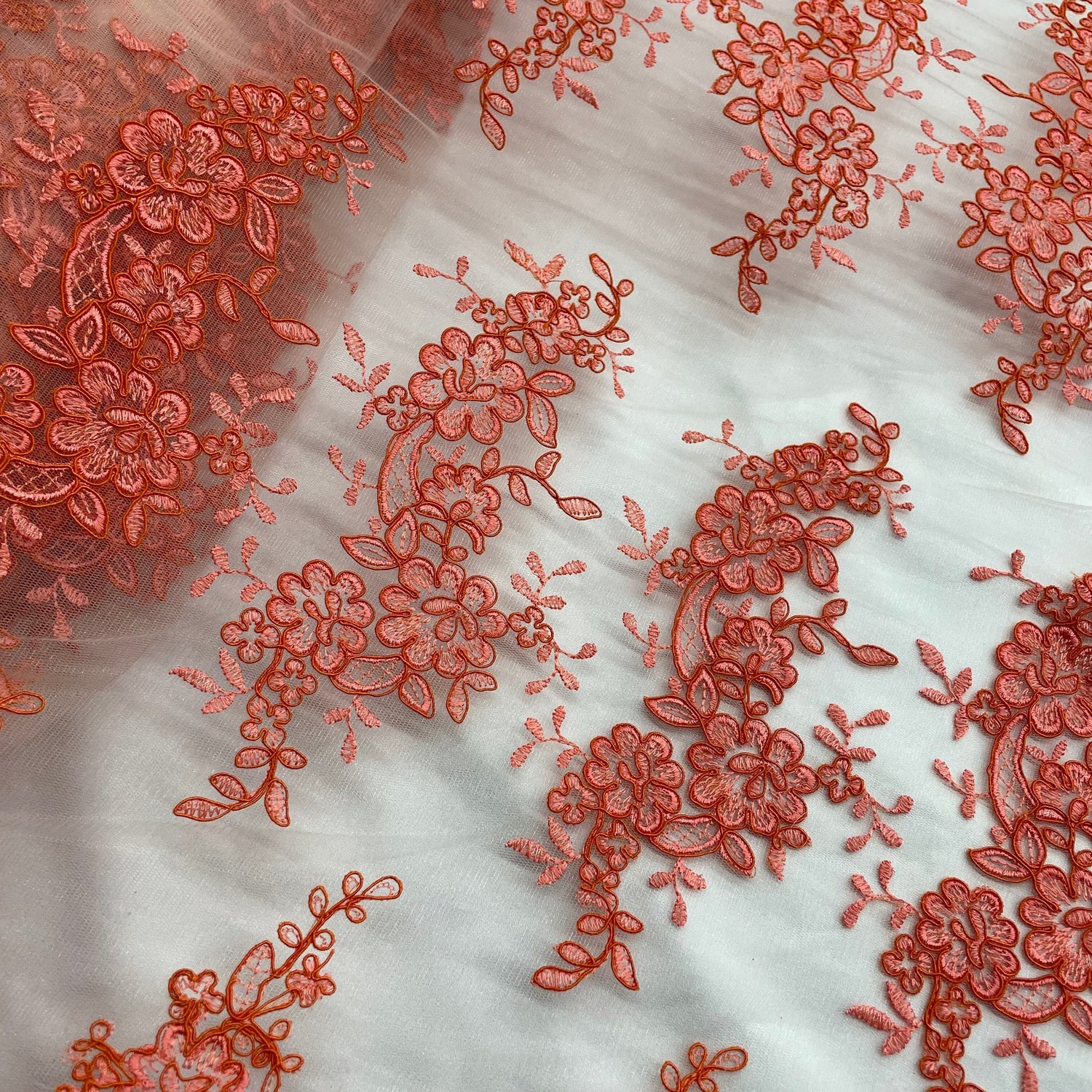 1 Yard Silver Corded Bridal Lace Fabric Embroidered on Polyester Net Mesh for Wedding and Evening Gowns – 54"