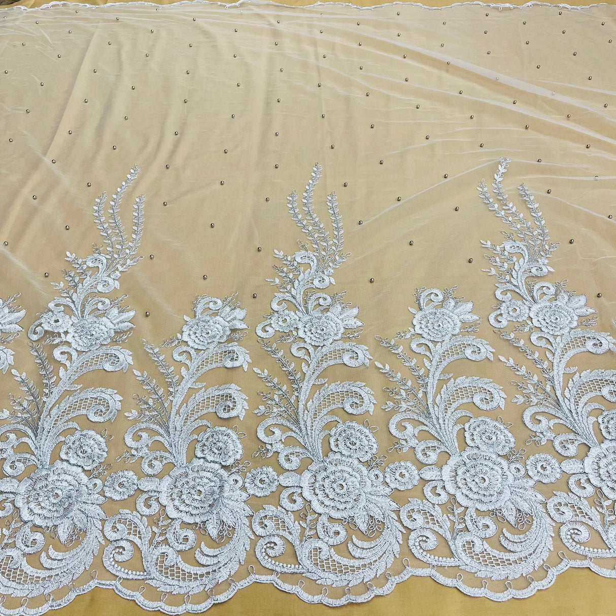 Beaded Corded Lace Fabric