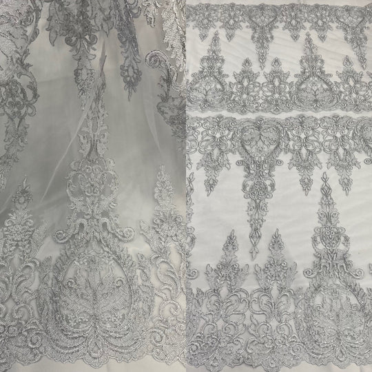 1 Yard Corded Bridal Lace Fabric Embroidered on 100 Percent Polyester Net Mesh Gold
