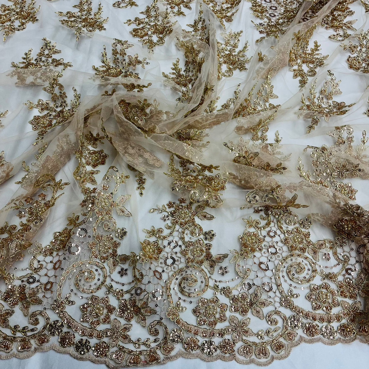 Beaded Corded Bridal Lace Mesh