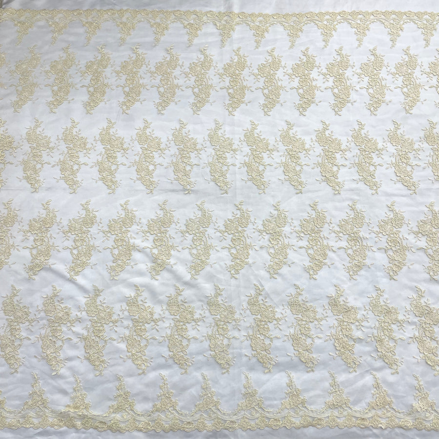 1 Yard Corded Embroidered Bridal Lace Fabric for Wedding Gowns 54 inch Width