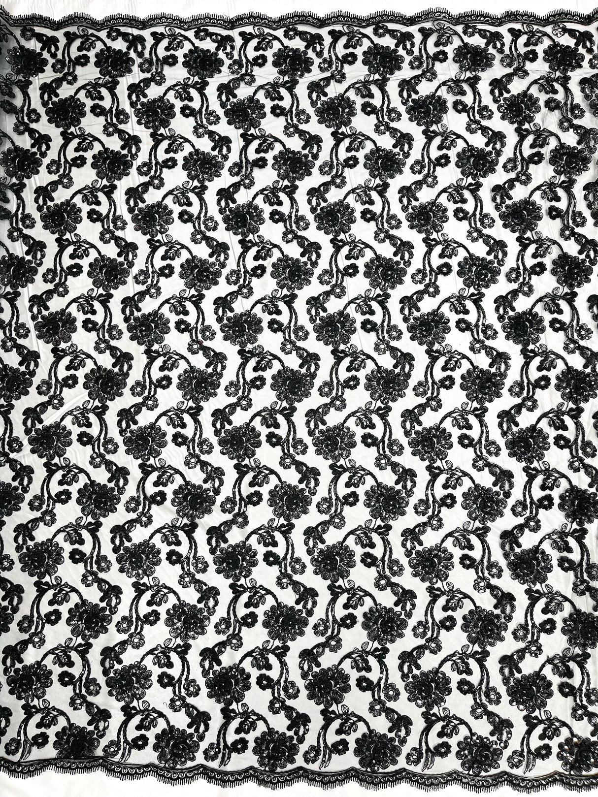 Pamela Floral Lace Polyester Fabric - Floral Corded Embroidered Sequin Lace, 50-54" Width (1 Yard)