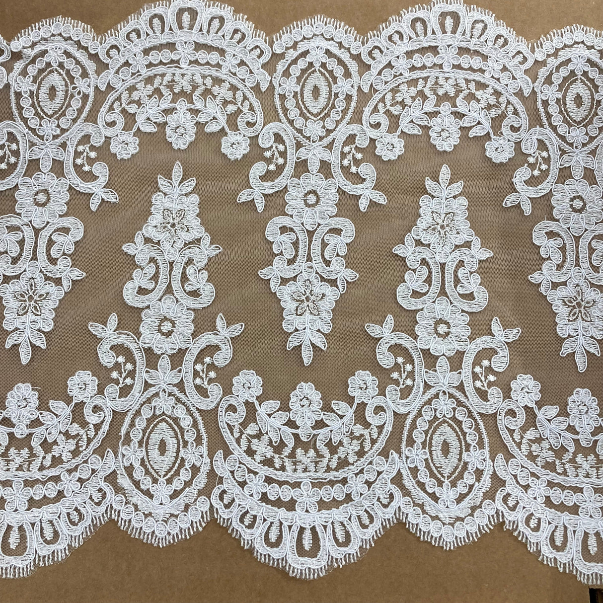 Embroidered Lace Trim White Silver