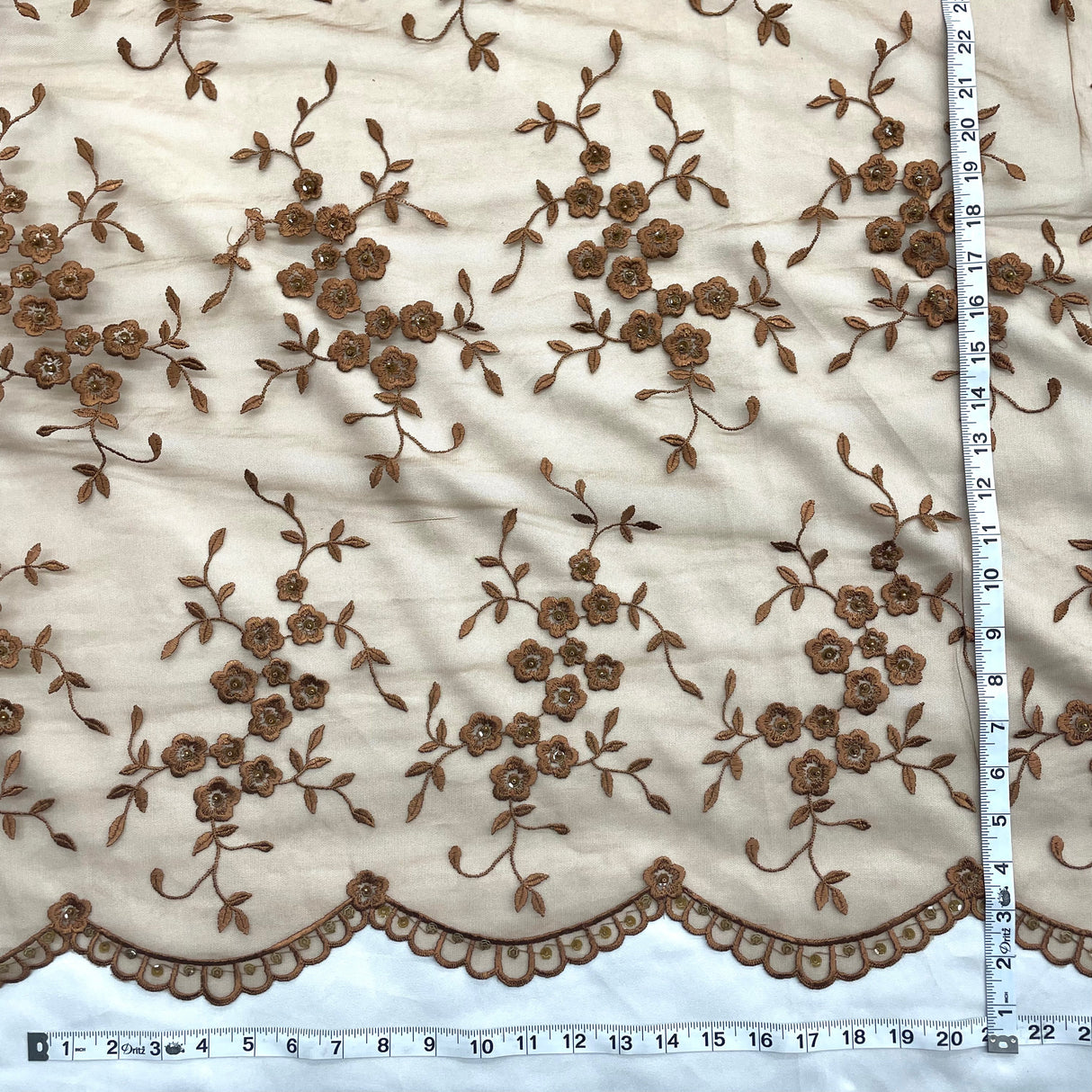 Beaded Lace Fabric on Polyester Net Mesh