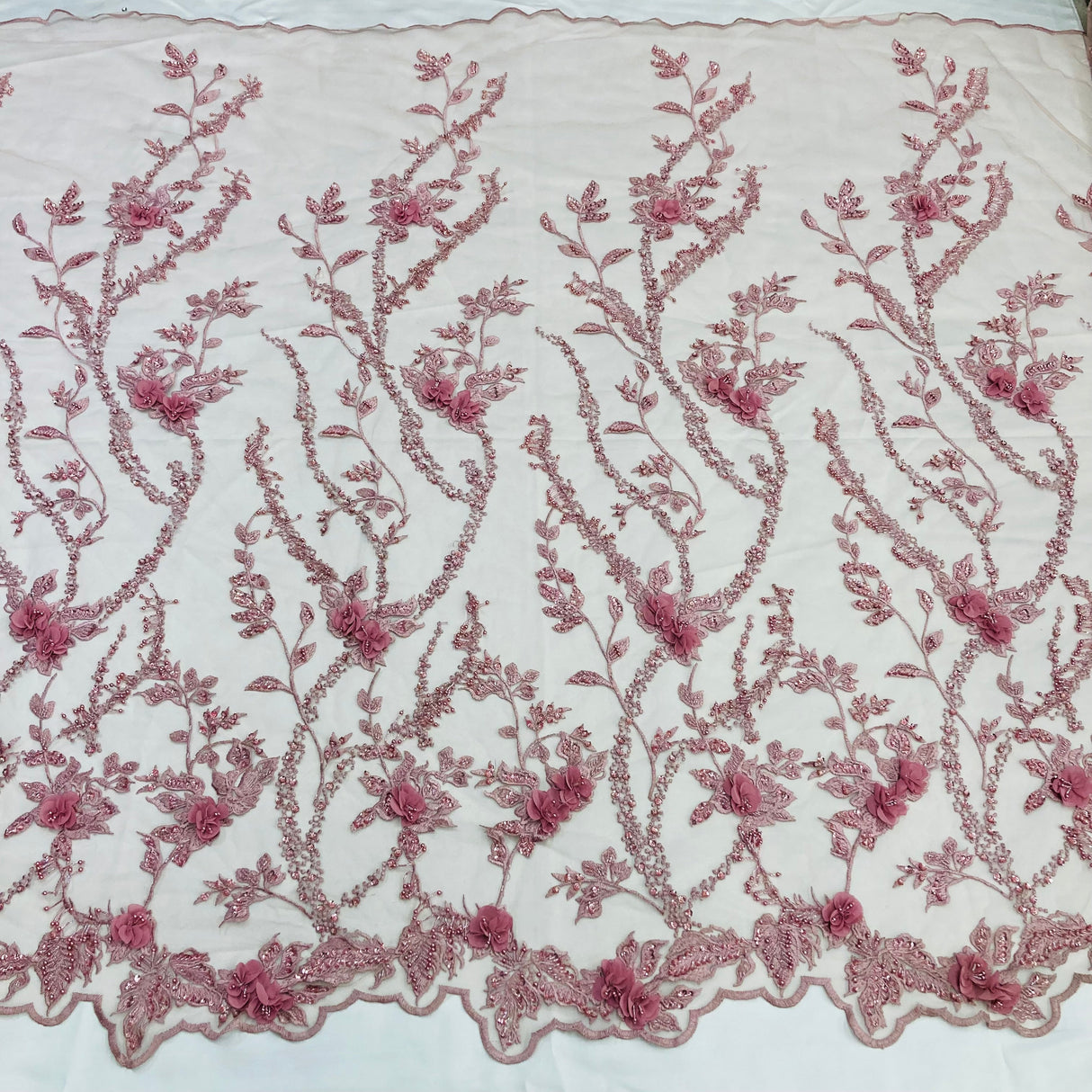 Beaded 3D Floral Lace Fabric 48" Wide