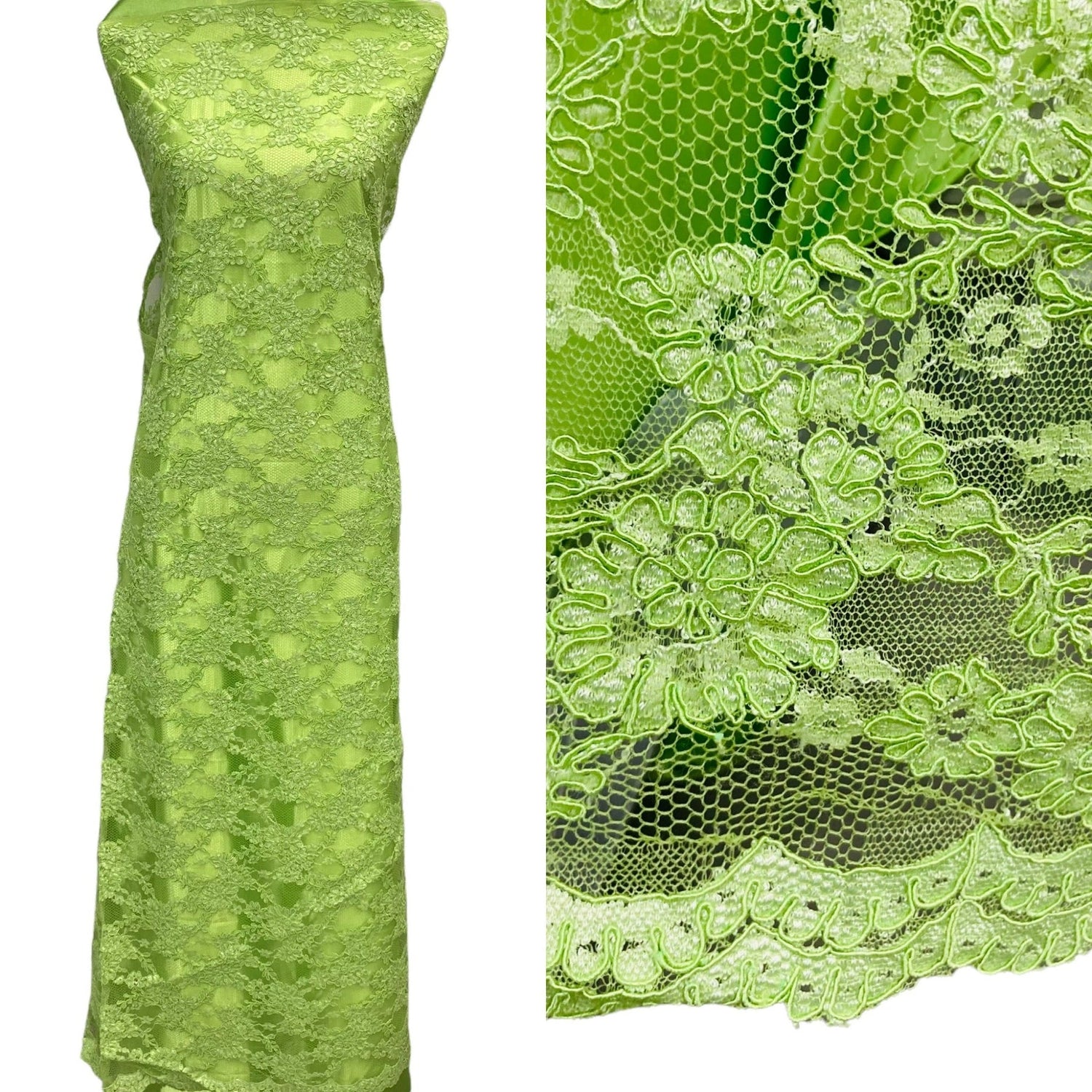 1 Yard Corded Bridal Lace Fabric Embroidered on Polyester Net Mesh 54 inch Width