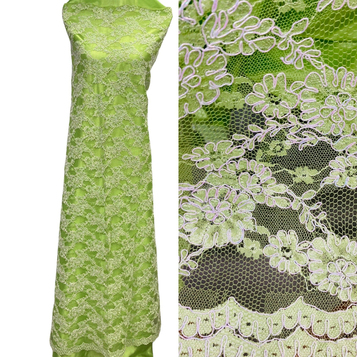 Corded Bridal Lace Fabric 54" Floral Embroidered Net Mesh
