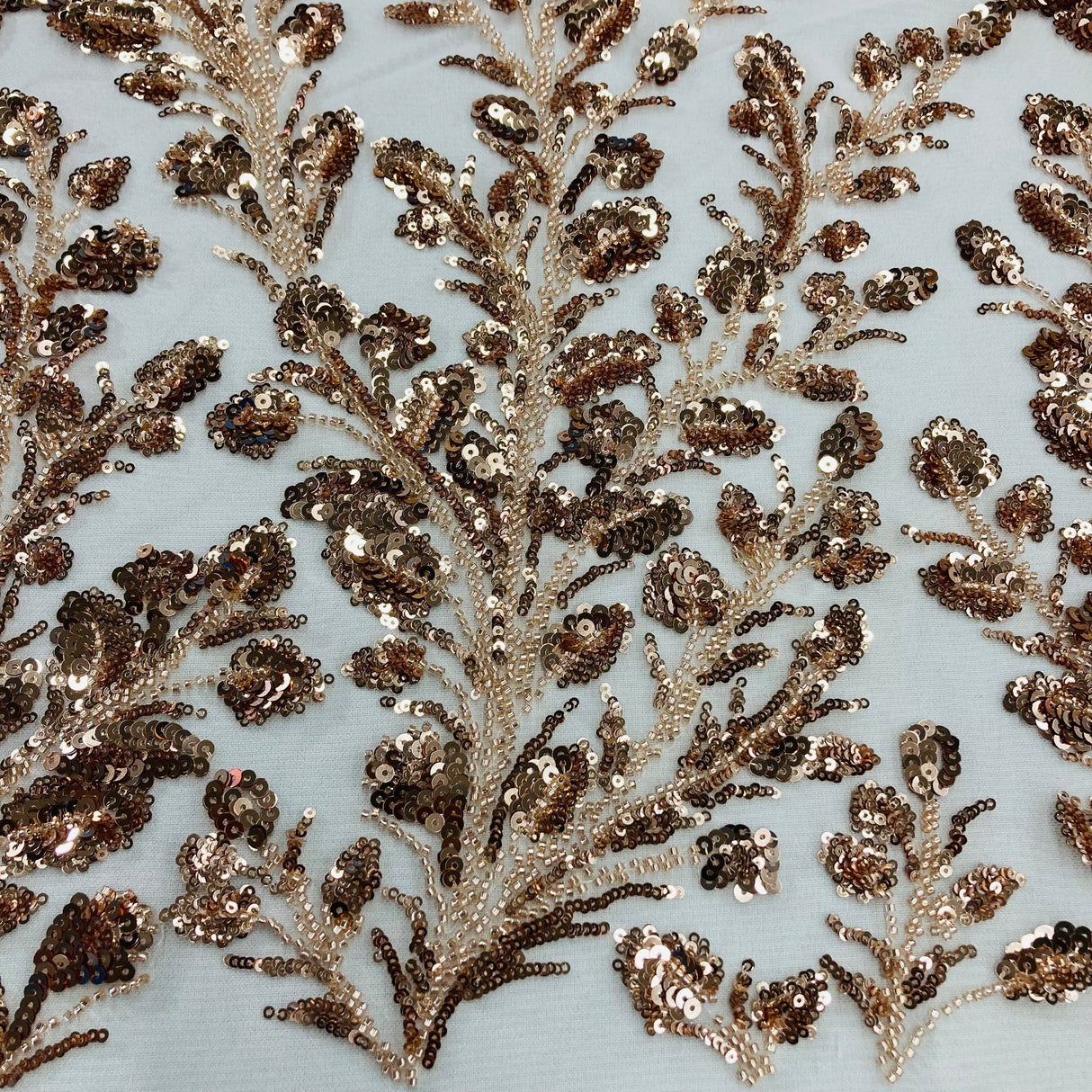 Beaded Sequined Lace Fabric on Polyester Net Mesh