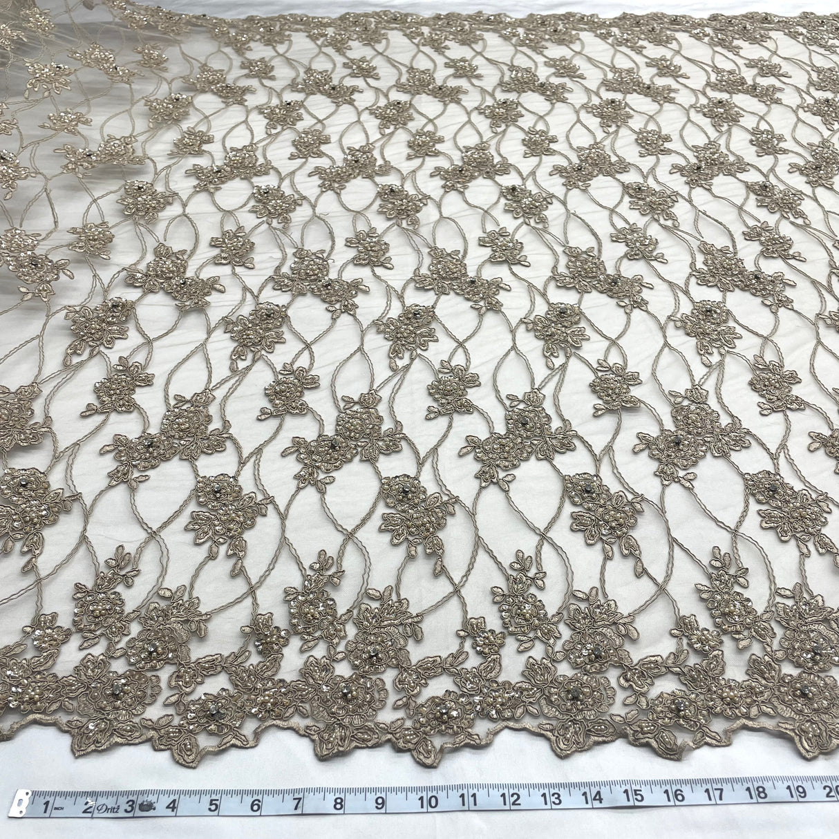 Beaded Corded Bridal Lace Fabric Nude 52"