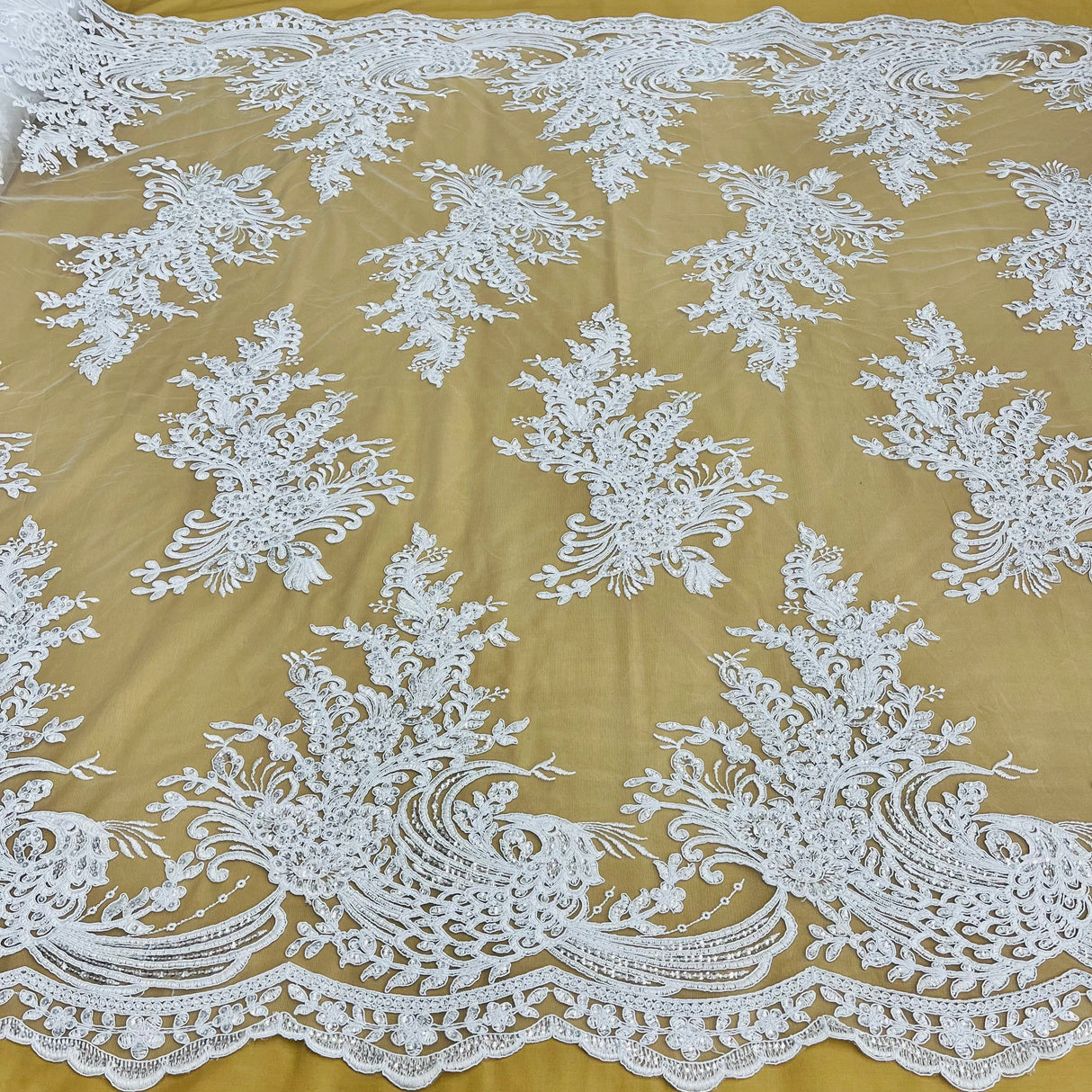 Beaded Corded Bridal Lace Fabric