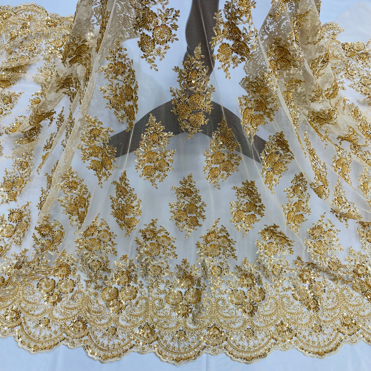 Beaded Lace Fabric on Polyester Net Mesh