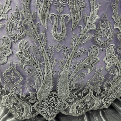 1 Yard Luxurious Beaded Lace Fabric Embroidered on Polyester Net Mesh for Bridal Gowns