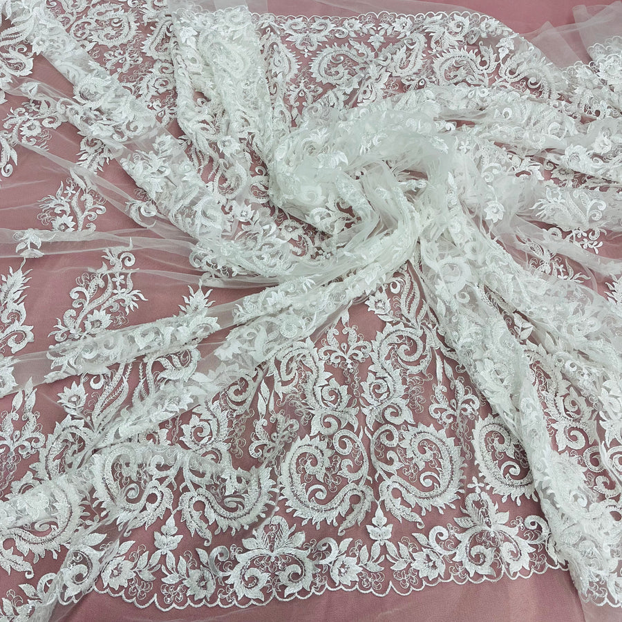 1 Yard Exquisite Beaded Lace Fabric Embroidered on Polyester Net Mesh