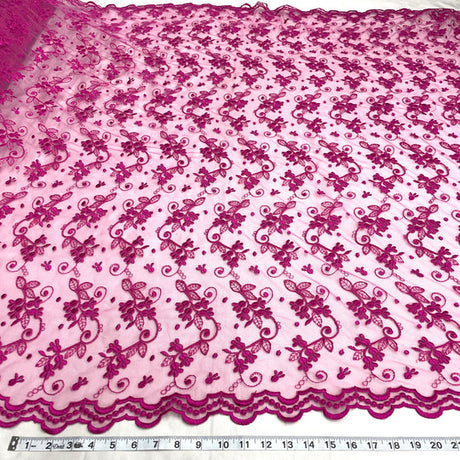 1 Yard Corded Bridal Lace Fabric Embroidered on Polyester Net Mesh for Elegant Wedding and Evening Gowns – 54"