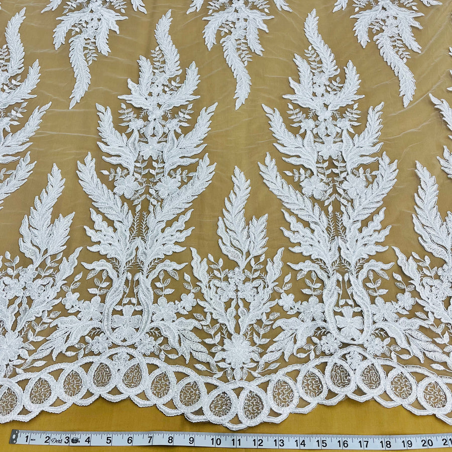 1 Yard Ivory Exquisite Bridal Elegance: Beaded & Corded Embroidered Lace Fabric | Lace USA - 97221W-HB - 51" Width