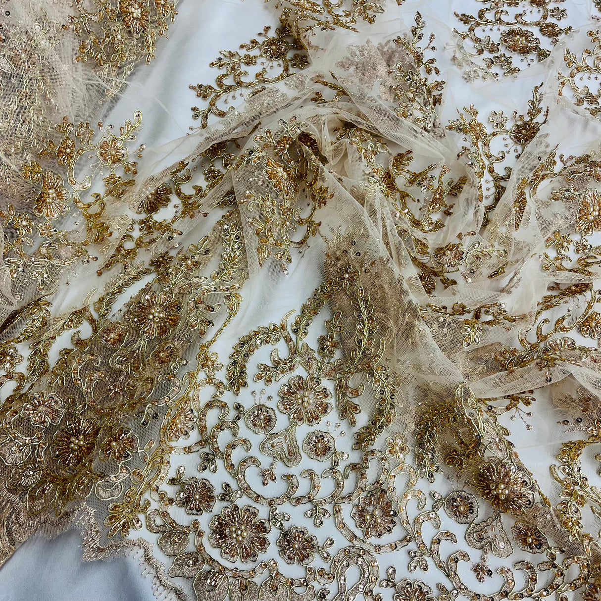 Beaded Corded Bridal Lace Mesh