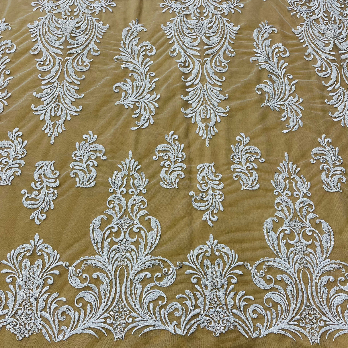 Beaded Lace Fabric Embroidered on Polyester Net Mesh