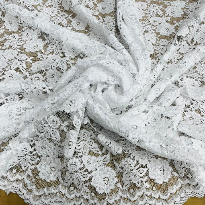 1 Yard Luxurious Corded Embroidered Bridal Lace Fabric for Elegant Dresses White