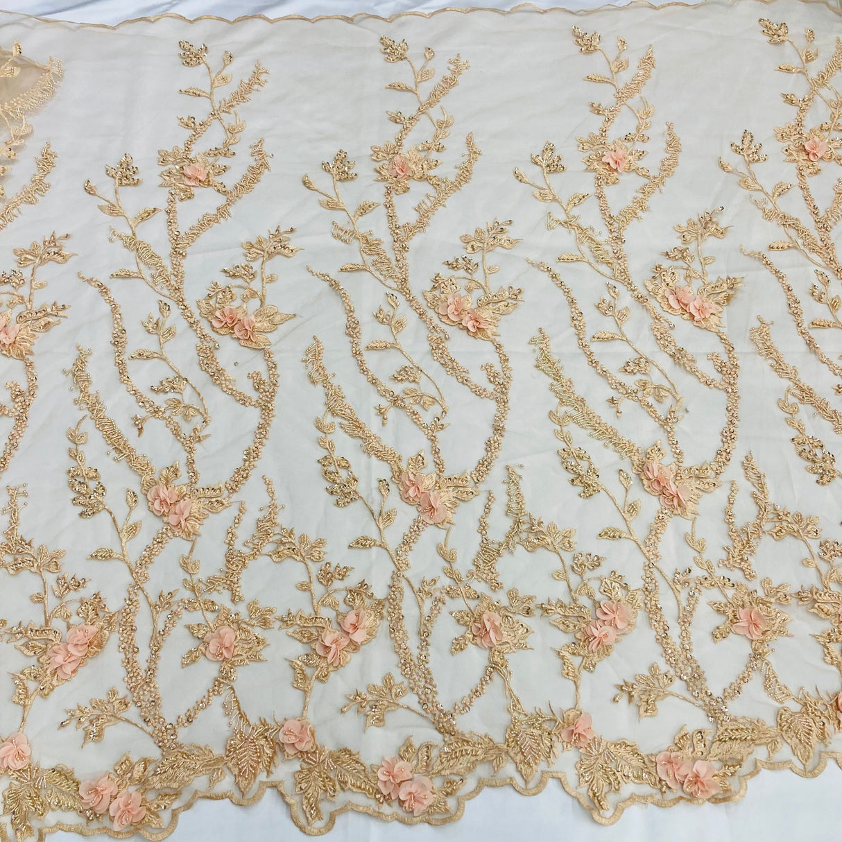Beaded 3D Floral Lace Fabric 48" Wide