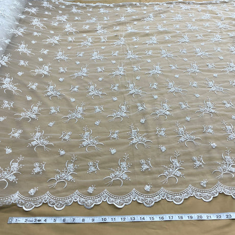 1 Yard Elegant Beaded Lace Fabric Embroidered on Polyester Net Mesh – 54"