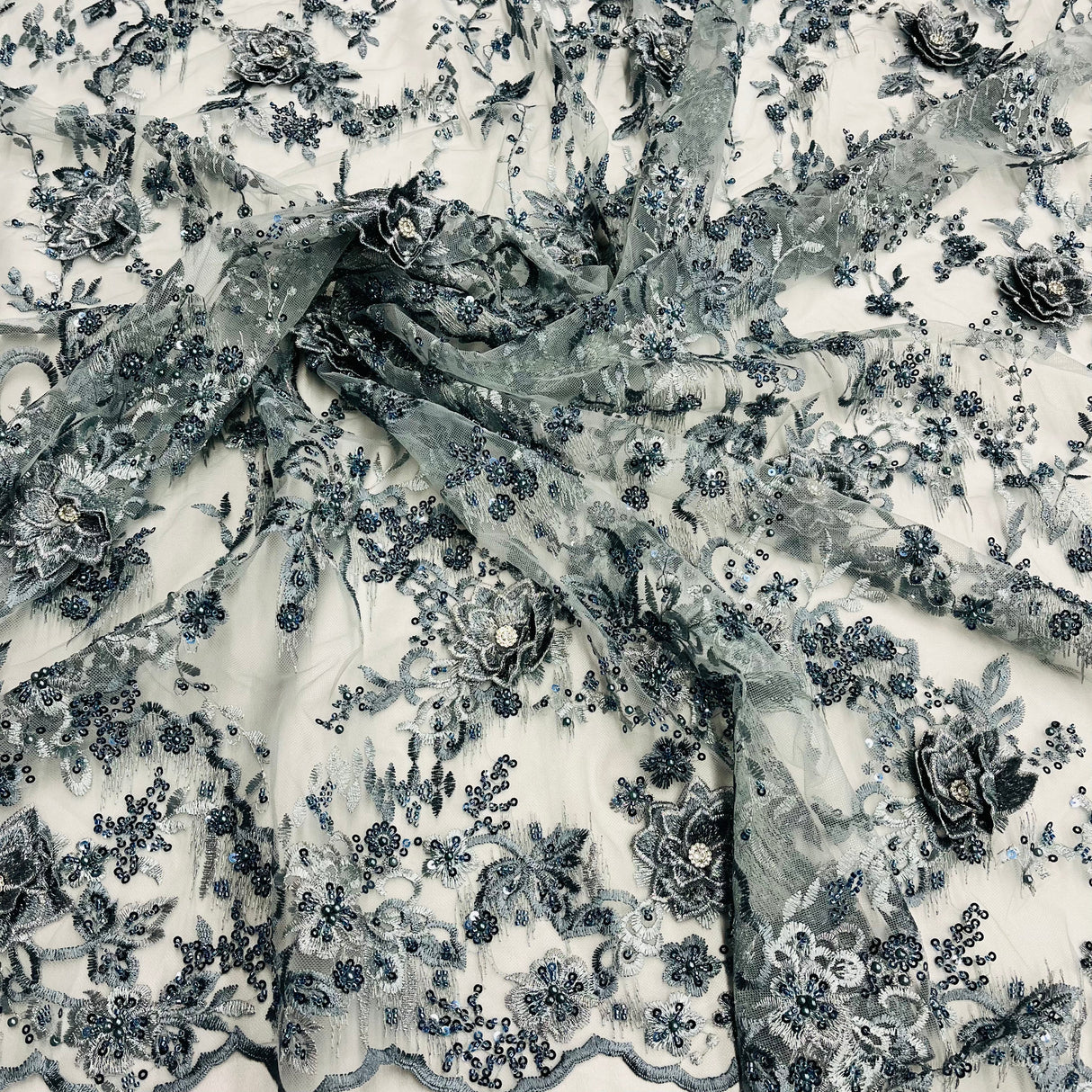 3D Floral Beaded Lace Mesh