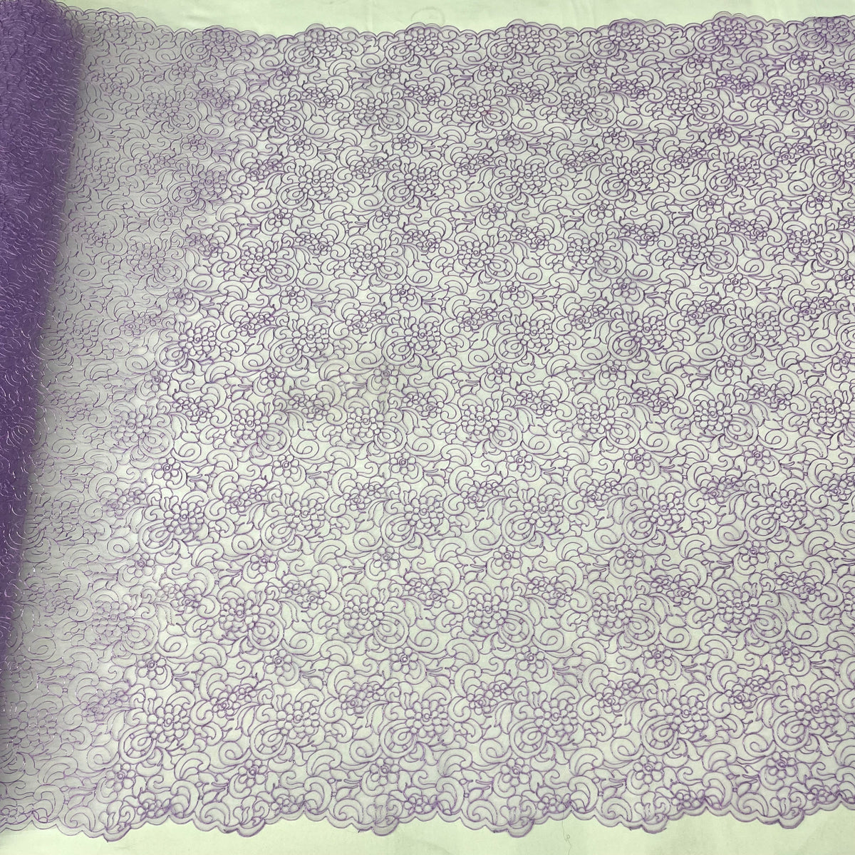 1 Yard Corded Bridal Lace Fabric Embroidered on 100% Polyester Net Mesh, Elegant Wedding Material