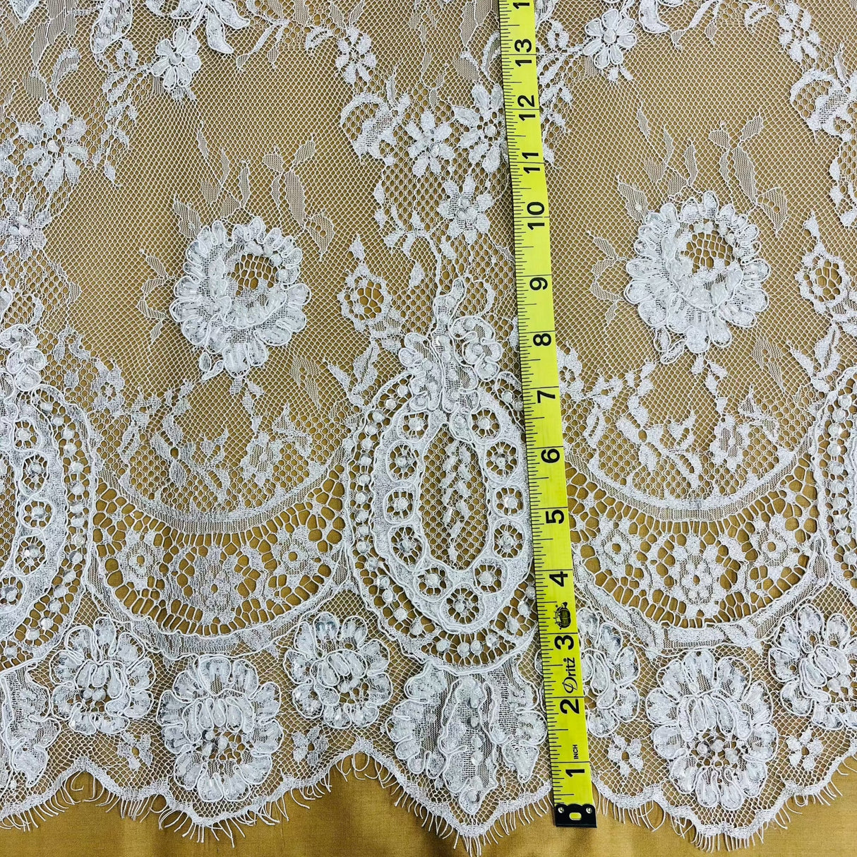 Beaded Chantilly Floral Lace White