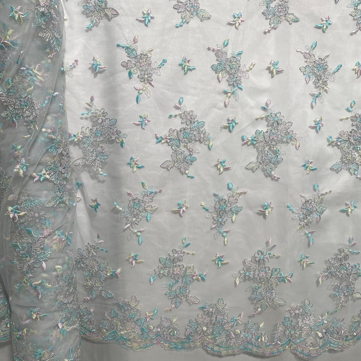 Corded Bridal Lace Fabric on Polyester Net Mesh