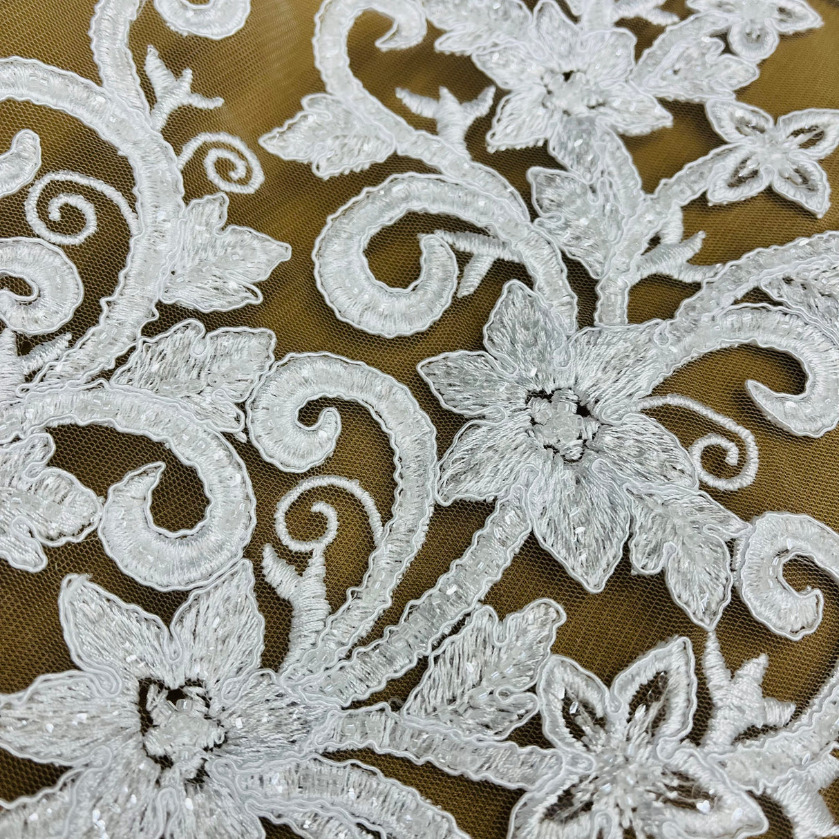 Beaded Corded Bridal Lace Fabric 51"