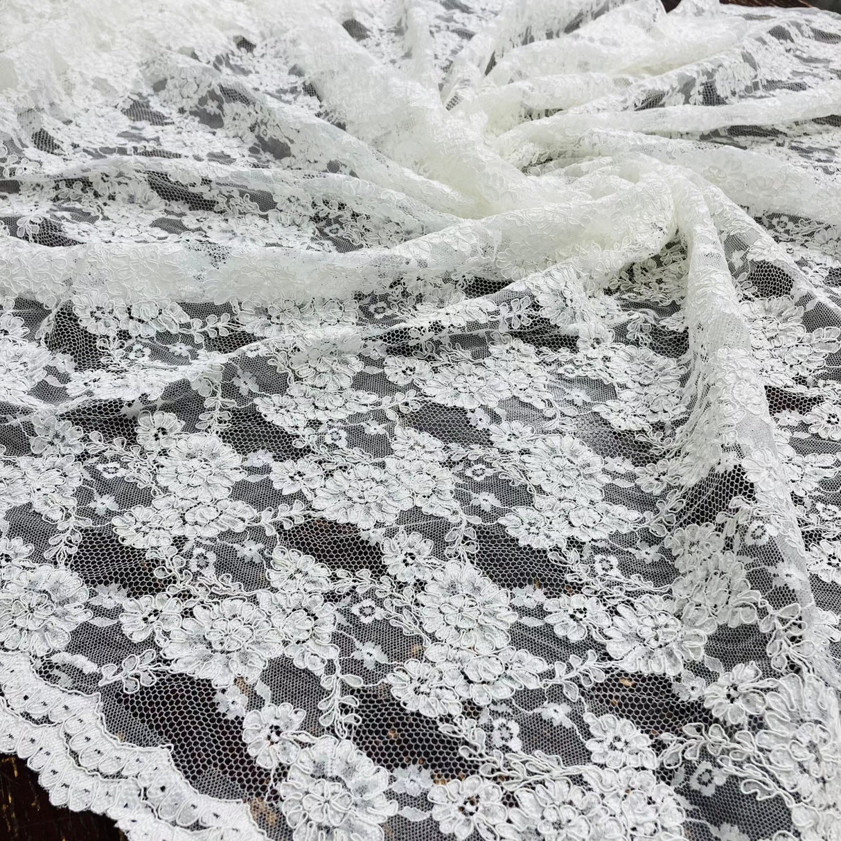 Corded Bridal Lace Fabric 54" Floral Embroidered Net Mesh