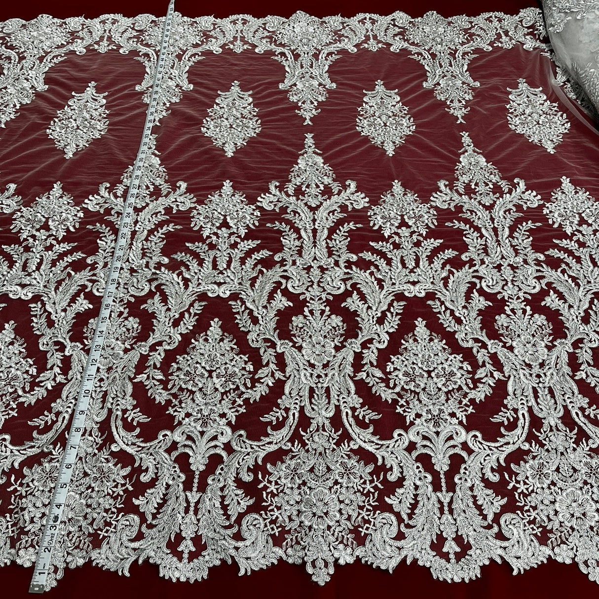 Corded Bridal Lace Polyester Fabric - Embroidered Floral Design, 52" Width (1 Yard)
