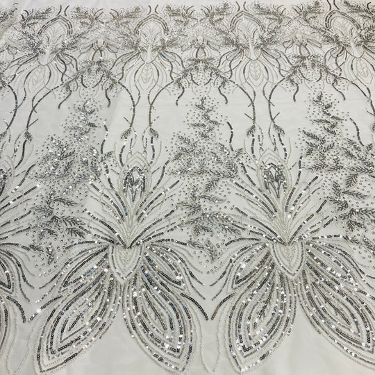 1 Yard Exquisite Beaded Lace Fabric Embroidered on 100% Polyester Net Mesh