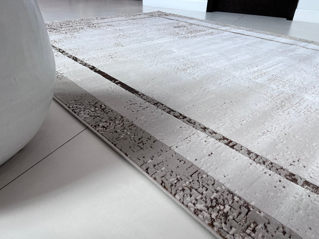 Maximus 245 Polypropylene Polyester Fabric - Silver With Gold Border Design, Color-Changing Flat Weave, 60% Polypropylene 40% Polyester, Power Loom, Made In Turkey (10' X 13')