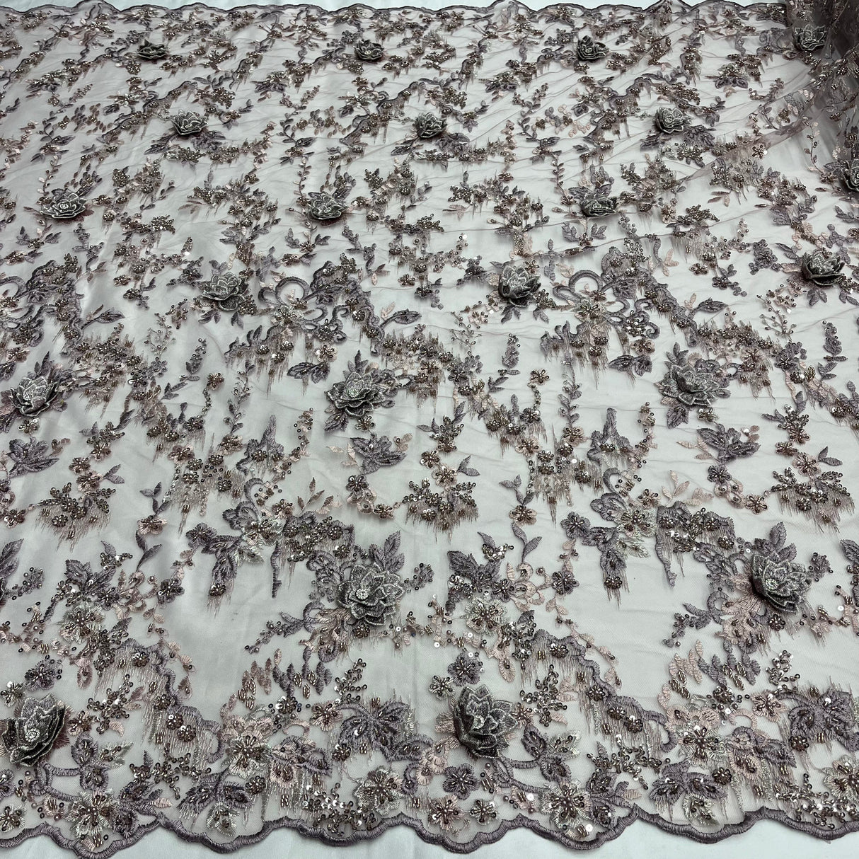 3D Floral Beaded Lace Mesh